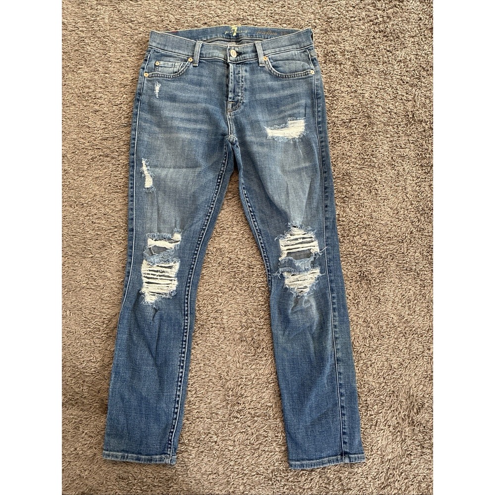 7 For All Mankind Josefina Skinny Boyfriend Distressed‎ Button Fly Jeans Sz 24